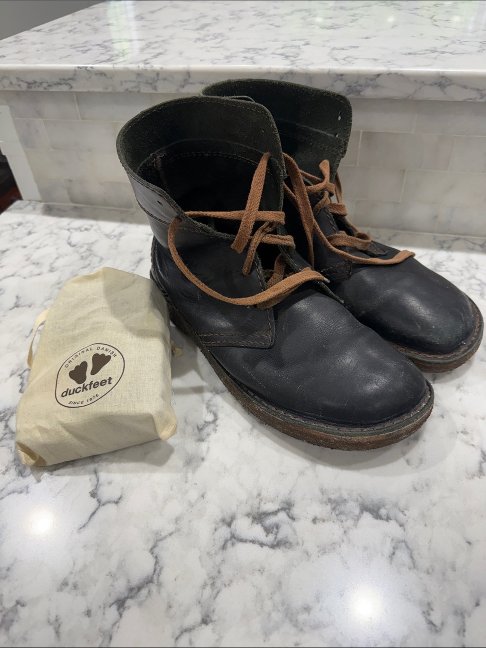 Men's Duckfeet navy Leather Lace-Up Boots size 47.